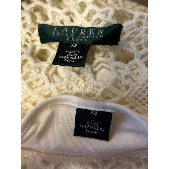 Lauren Ralph Lauren Cream Ivory Crochet Lace Dress XS Wedding Boho Floral Beach - Picture 5 of 7